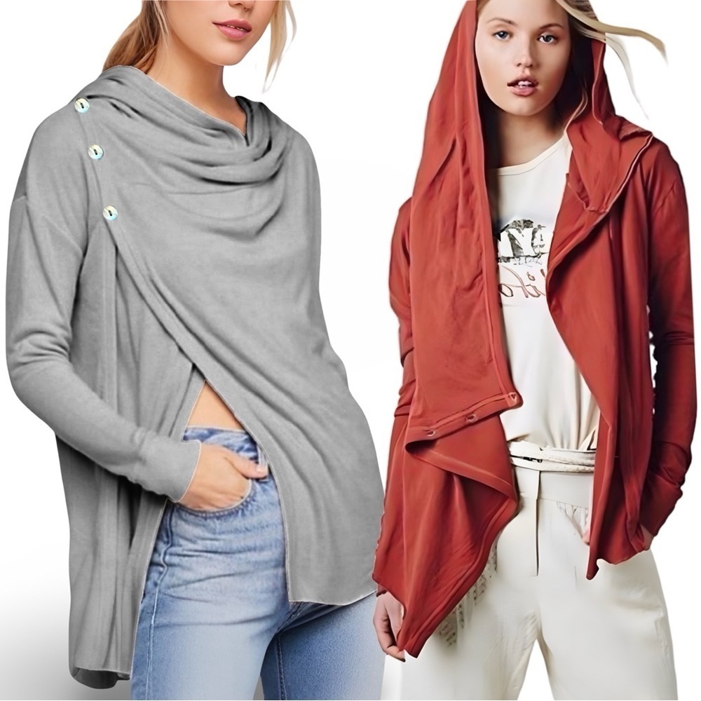 Free People Bond Cardigan Oversized Drape Wrap Hooded Sweater | Gray | Size M